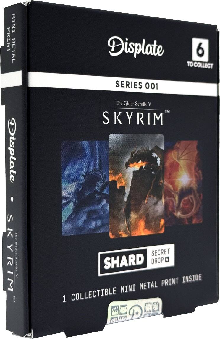 MINI PRINT METAL  
Displate  
The SKYRIM  
Displate 6 TO COLLECT  
SERIES 001  
The Elder Scrolls V™ SKYRIM  
SECRET SHARD DROP  
1 COLLECTIBLE MINI METAL PRINT INSIDE