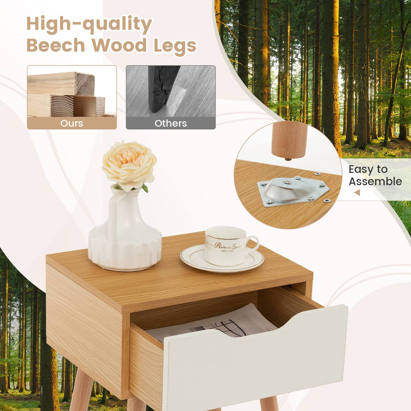 High-quality Beech Wood Legs, Easy to Assemble, Ours, Others