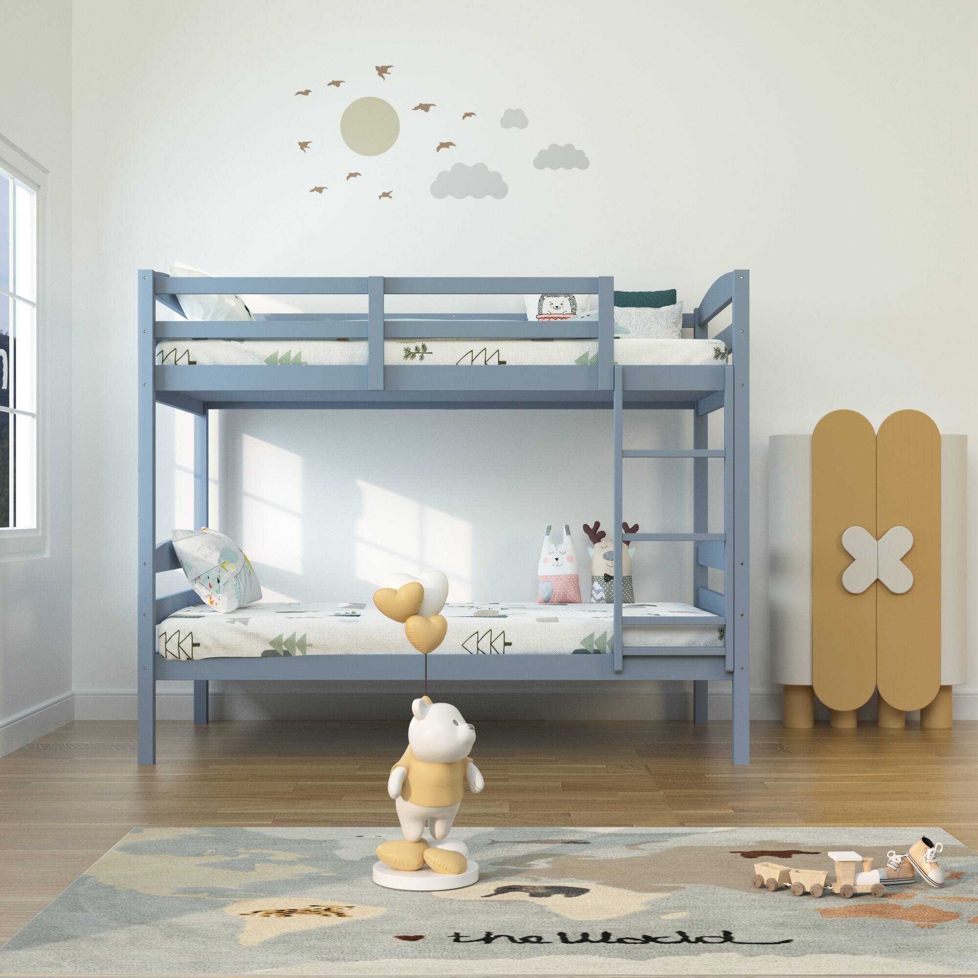 Left. Vaczon - Twin-Over-Twin Bunk Bed Wood Bunk Bed for Kids Bedroom, Durable Solid Hardwood Frame - Gray.