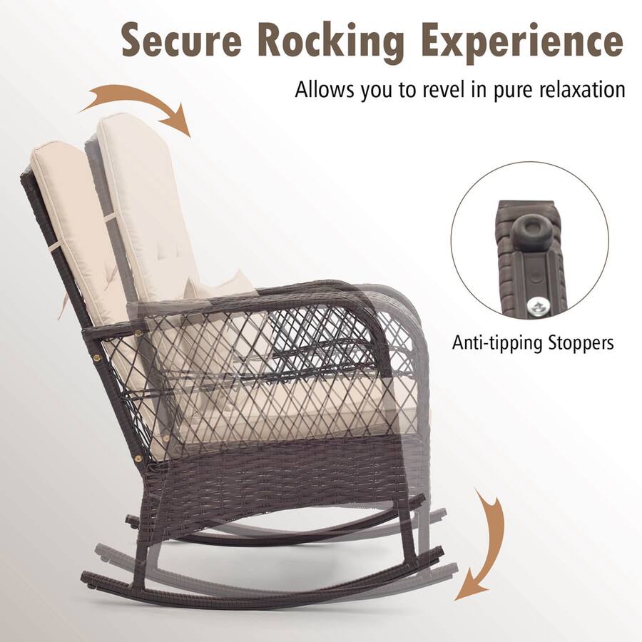 Waterproof Wicker Rocker Costway 3 PCS Patio Rocker Set Outdoor Wicker Rocking Chairs with ...