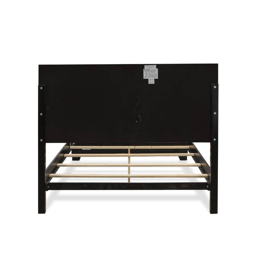 Front. East West Furniture - NE11-Q00000 Nella Platform Bed Frame with Button Tufted Headboard - Black Leather Headboard and Black Legs - Queen Size - Black.