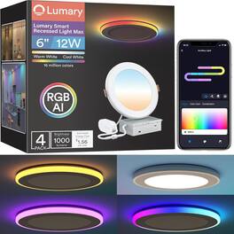 Lumary - 6" RGBAI Smart WiFi Recessed Lighting with Gradient Accent and Night Ring, Work with Alexa/Google Assistant/Siri 4PCS - White