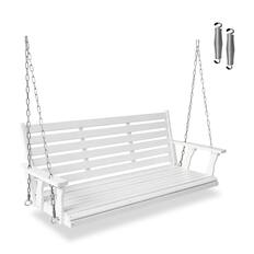 Front. Fortune Candy - Wooden Porch Swing with Chains & Springs, 880 LBS Heavy Duty Bench for Patio & Porch (Extra Large, 3-Seater) - White.