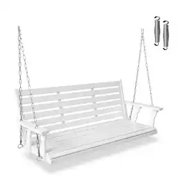 Fortune Candy - Wooden Porch Swing with Chains & Springs, 880 LBS Heavy Duty Bench for Patio & Porch (Extra Large, 3-Seater) - White