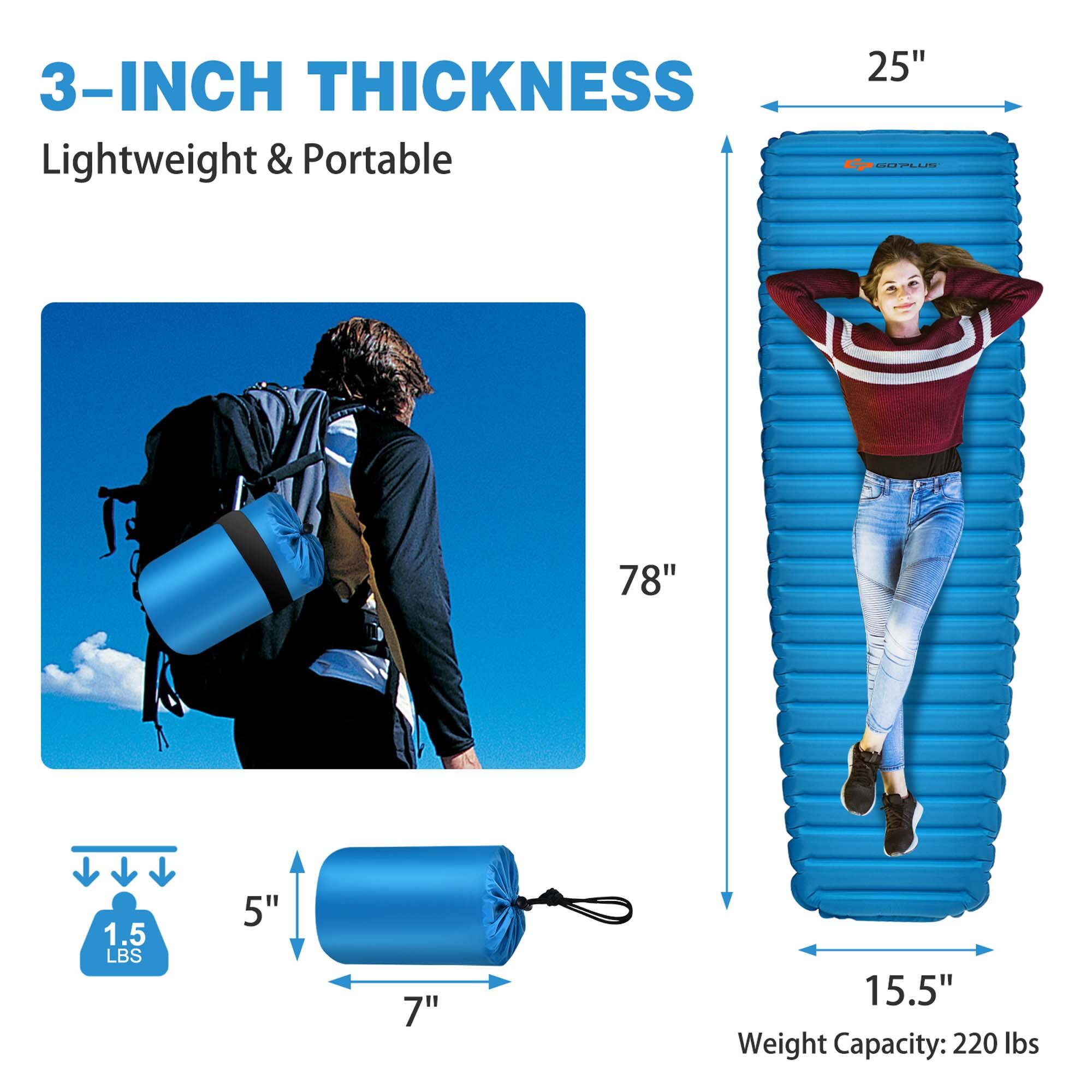 3-INCH THICKNESS  
Lightweight & Portable  

25"  
78"  
15.5"  

5"  
7"  

1.5 LBS  

Weight Capacity: 220 lbs