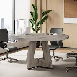 Tribesigns - Round Conference Table with Wood Construction and Adjustable Feet for Meetings, Writing and Everyday Work - Gray