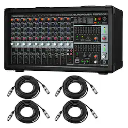 Behringer - EUROPOWER PMP2000D 2000-Watt 14-Channel Powered Mixer - With 4x 25' XLR Microphone Cables