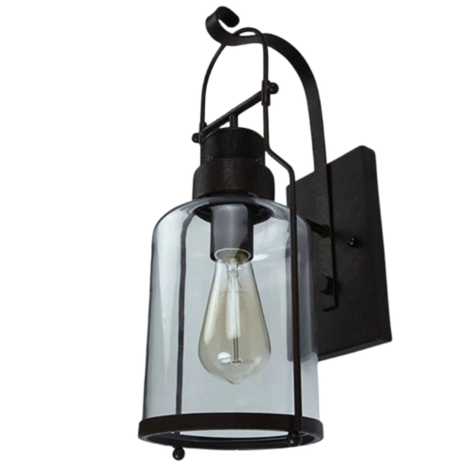 Front. Stock Preferred - Rustic Antique Lantern Wall Sconce Light Fixture - Rust with Clear Glass.