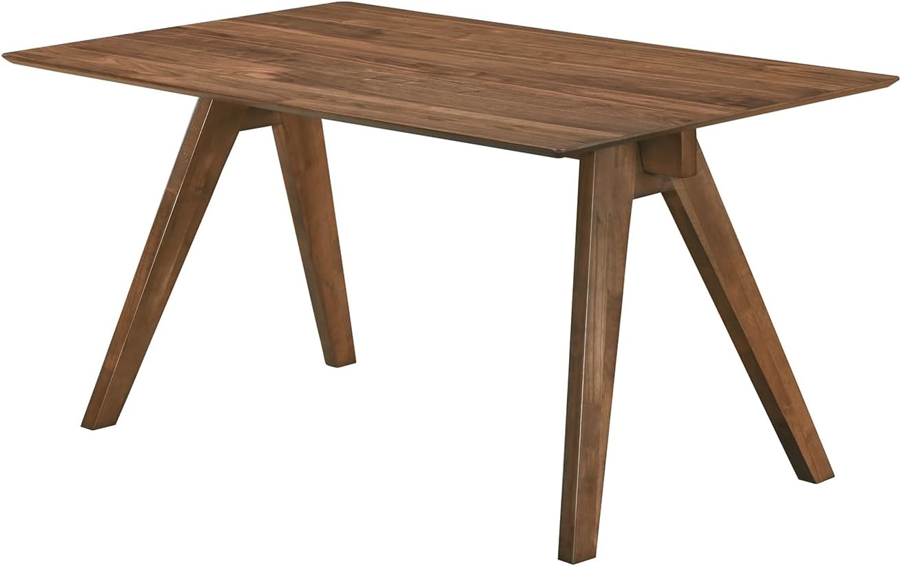 Front. Acanva - Farmhouse Rectangular Dining Table , Modern Mid-Century Walnut Kitchen Dinner Tables - Walnut Brown.