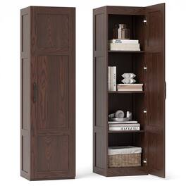 Costway - 4-Tier Storage Cabinet with Door Freestanding Bathroom Cabinet for Small Space - Brown