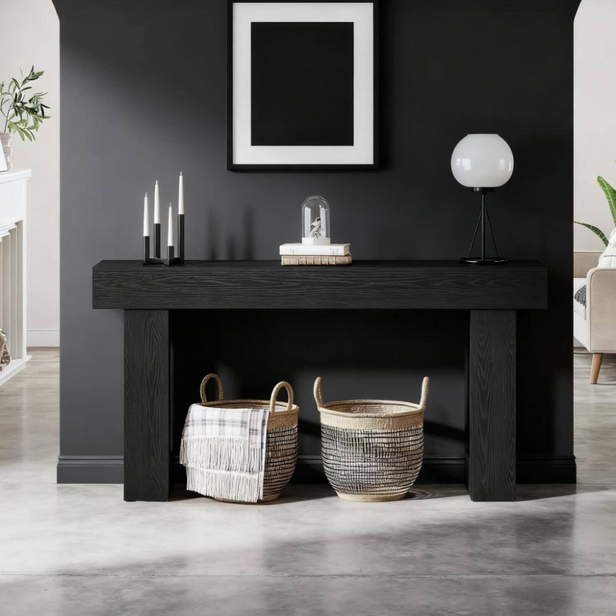 Alt View 2. GOODSILO - Farmhouse Style Solid Wood Console Table for Living Room Entryway Hallway Sofa Behind Couch - Black.