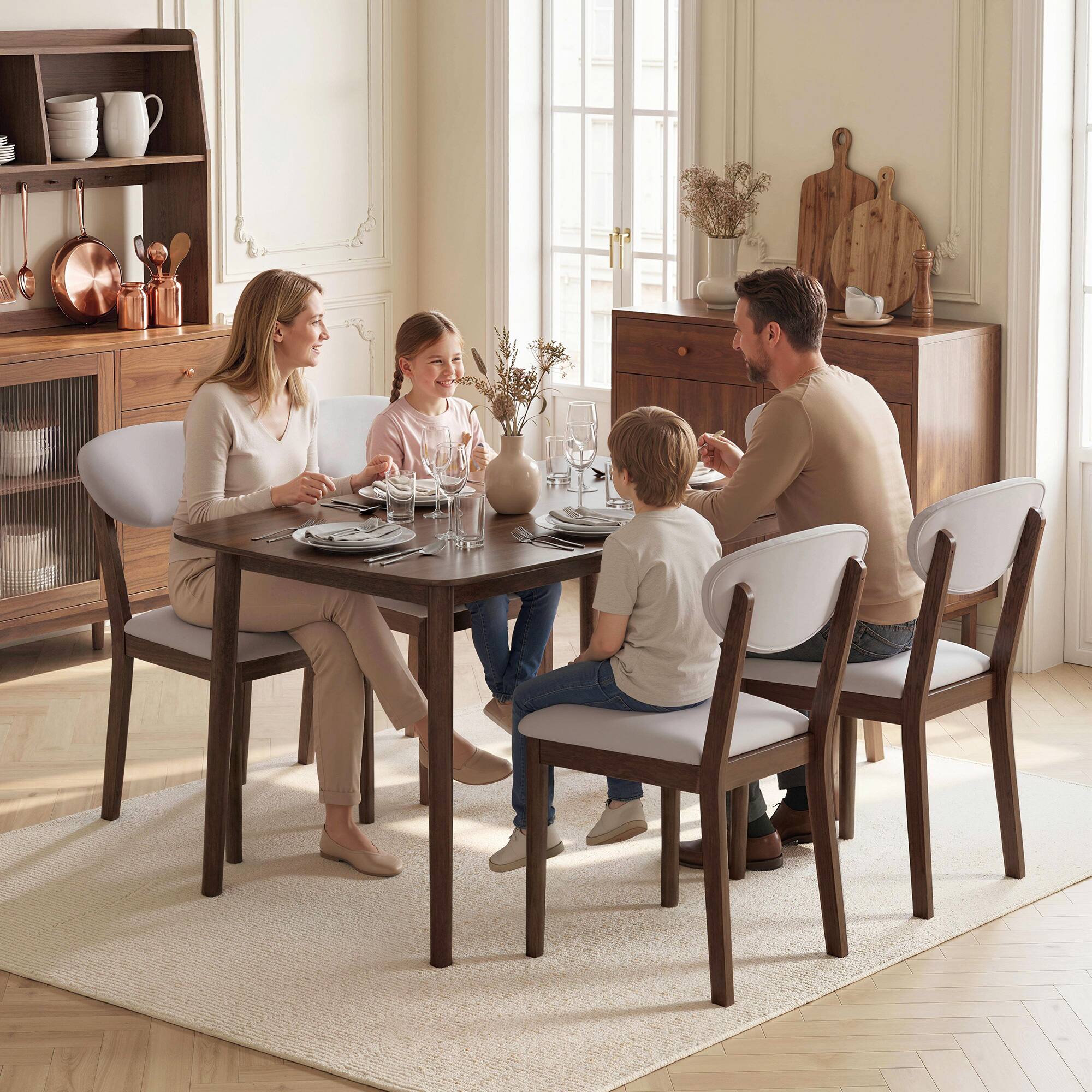 Alt View 8. Homcom - Dining Table Set for 4, Mid-Century Modern Kitchen Table and Chairs - Light Gray.