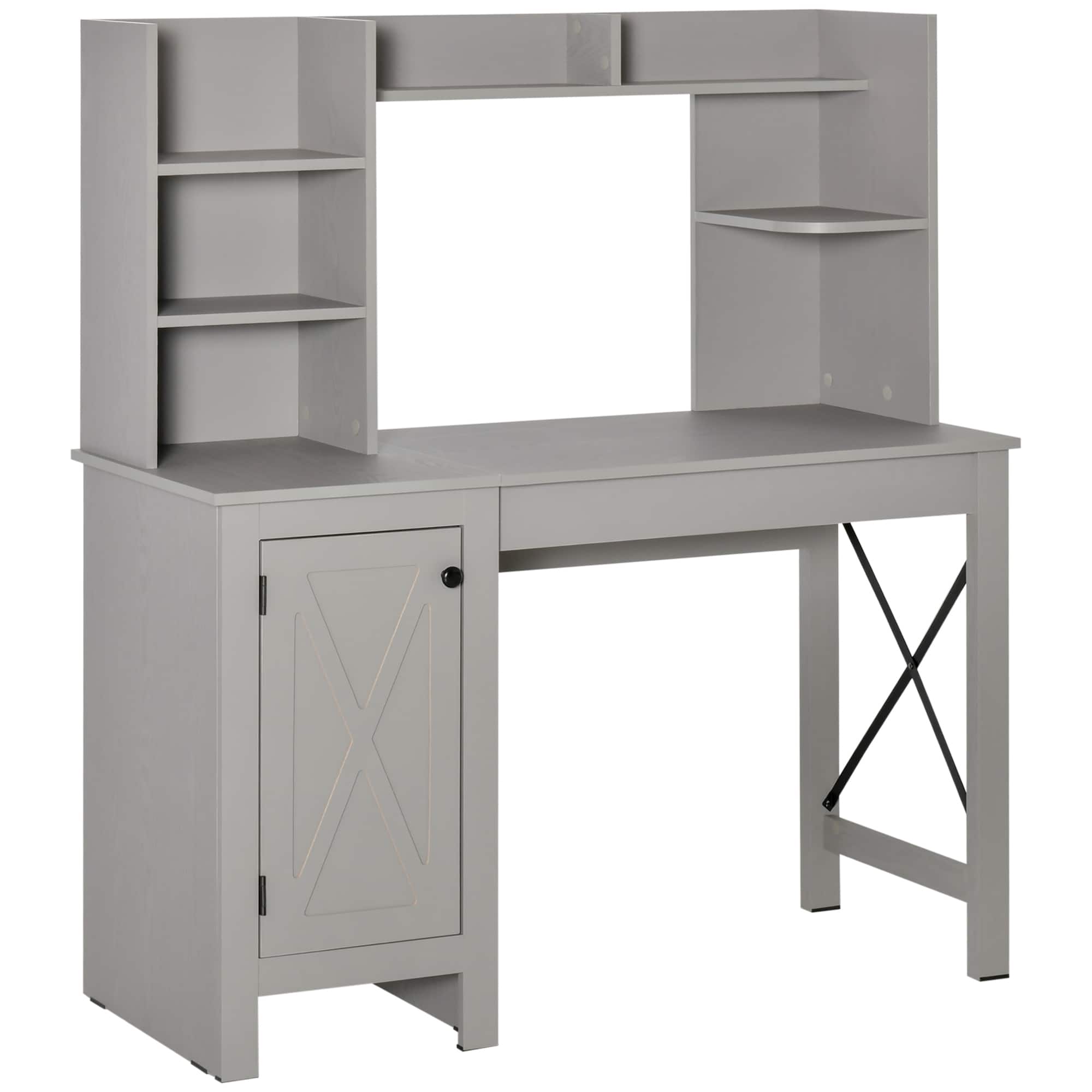 Tiramisubest - Farmhouse Computer Desk with Hutch and Cabinet, Home office Desk with Storage, for Study - LIGHT GREY