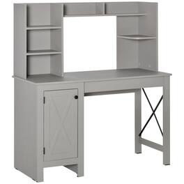 Homcom - Farmhouse Computer Desk with Hutch and Cabinet, Home office Desk with Storage, for Study - Light Gray