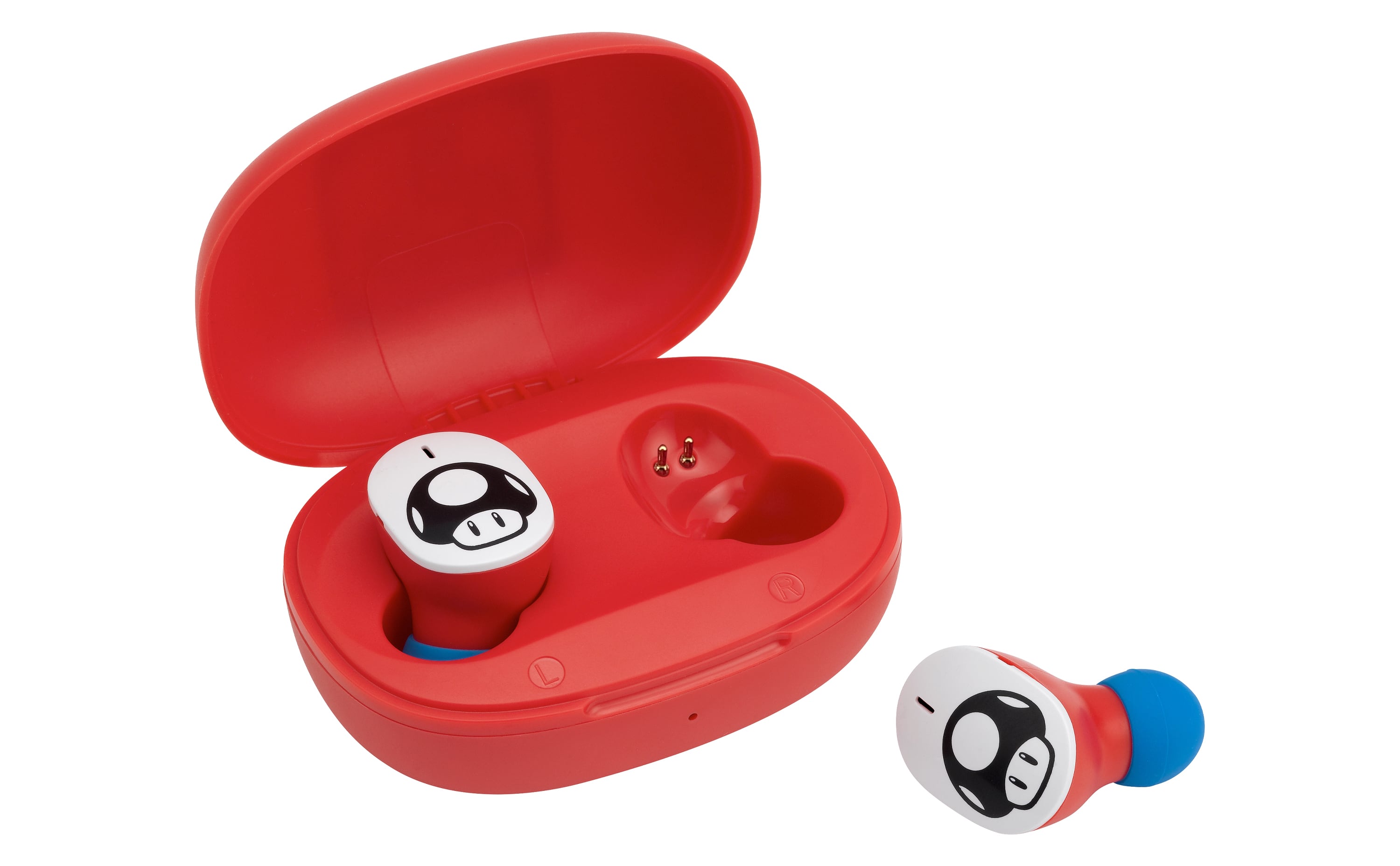 eKids - Super Mario Wireless Earbuds for Kids, Bluetooth Earbuds with Charging Case - Red