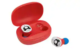 eKids - Super Mario Wireless Earbuds for Kids, Bluetooth Earbuds with Charging Case - Red