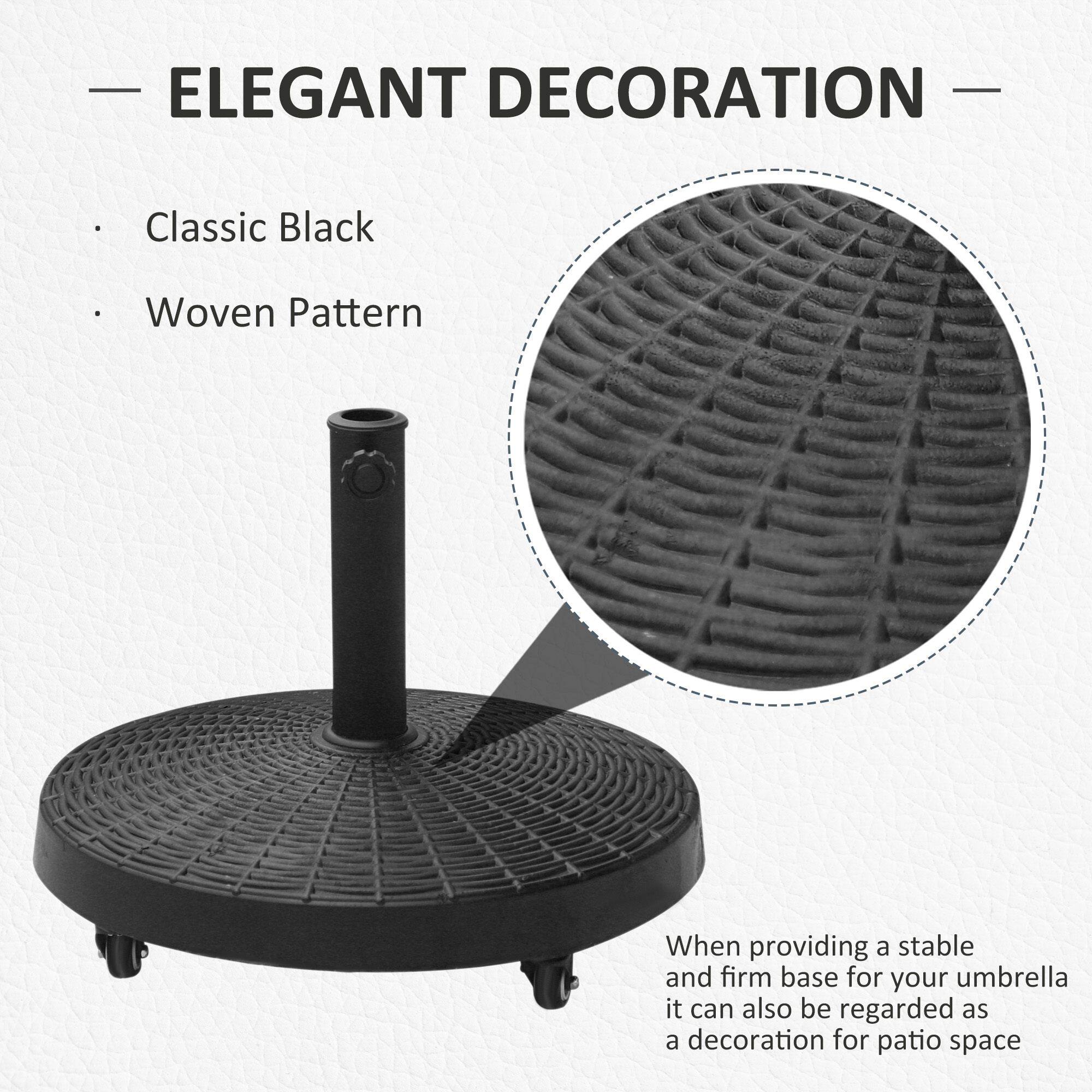 ELEGANT DECORATION

- Classic Black
- Woven Pattern

When providing a stable and firm base for your umbrella, it can also be regarded as a decoration for patio space.