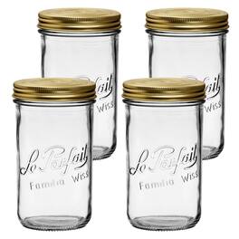 Le Parfait - Familia Wiss Terrine - 1L Wide Mouth French Glass Mason Jar w/ 2-Piece Gold Lid, 32oz/Quart (Pack of 4) dia.100mm