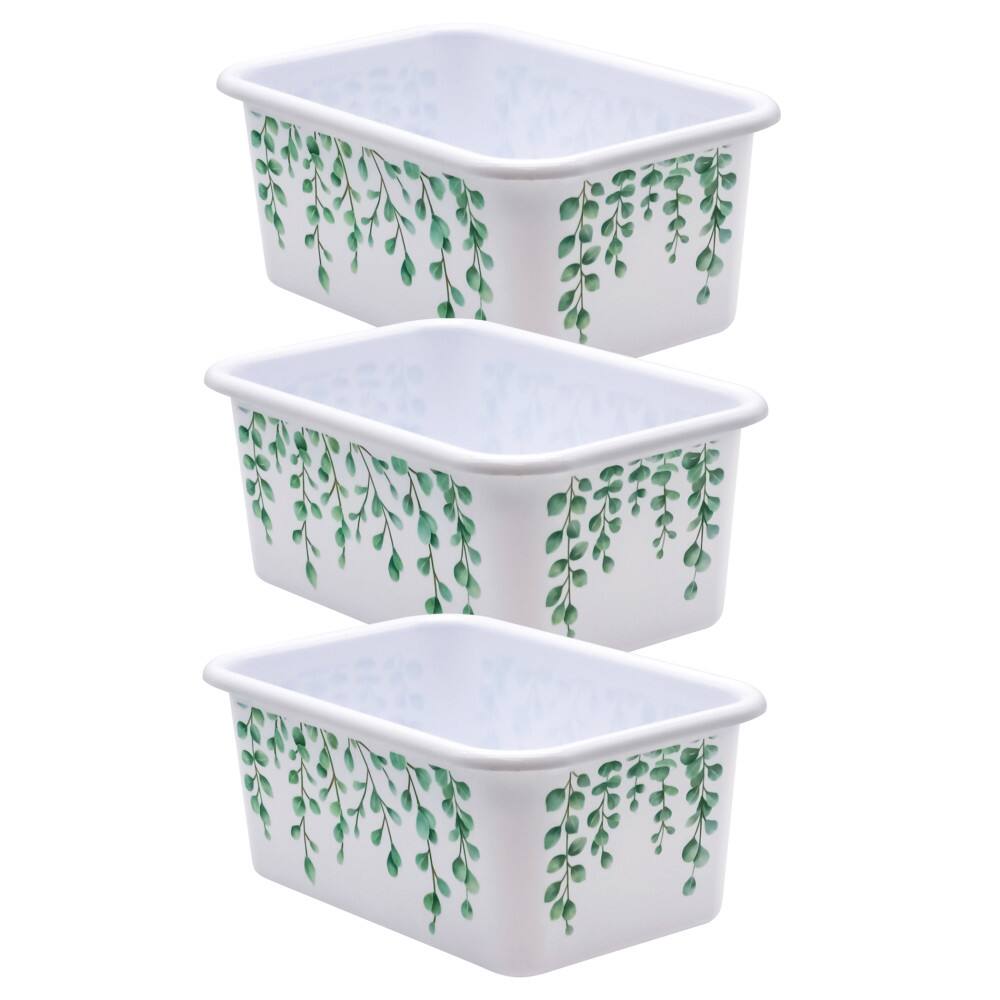 Front. Teacher Created Resources - Teacher Created Resources Eucalyptus Small Plastic Storage Bin, Pack of 3.