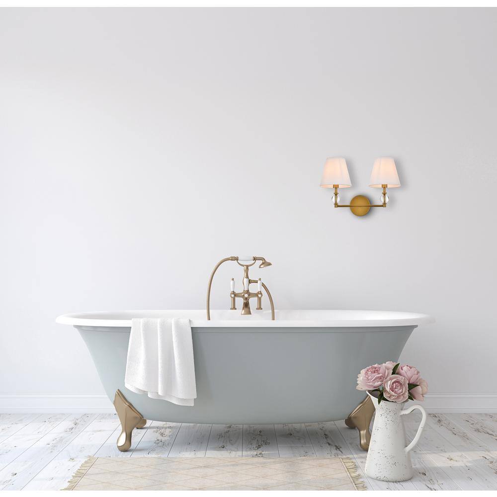 Living District - Bethany 2 lights bath sconce in brass with white fabric shade - Brass And White Fabric Shade price history on PriceWatchPro
