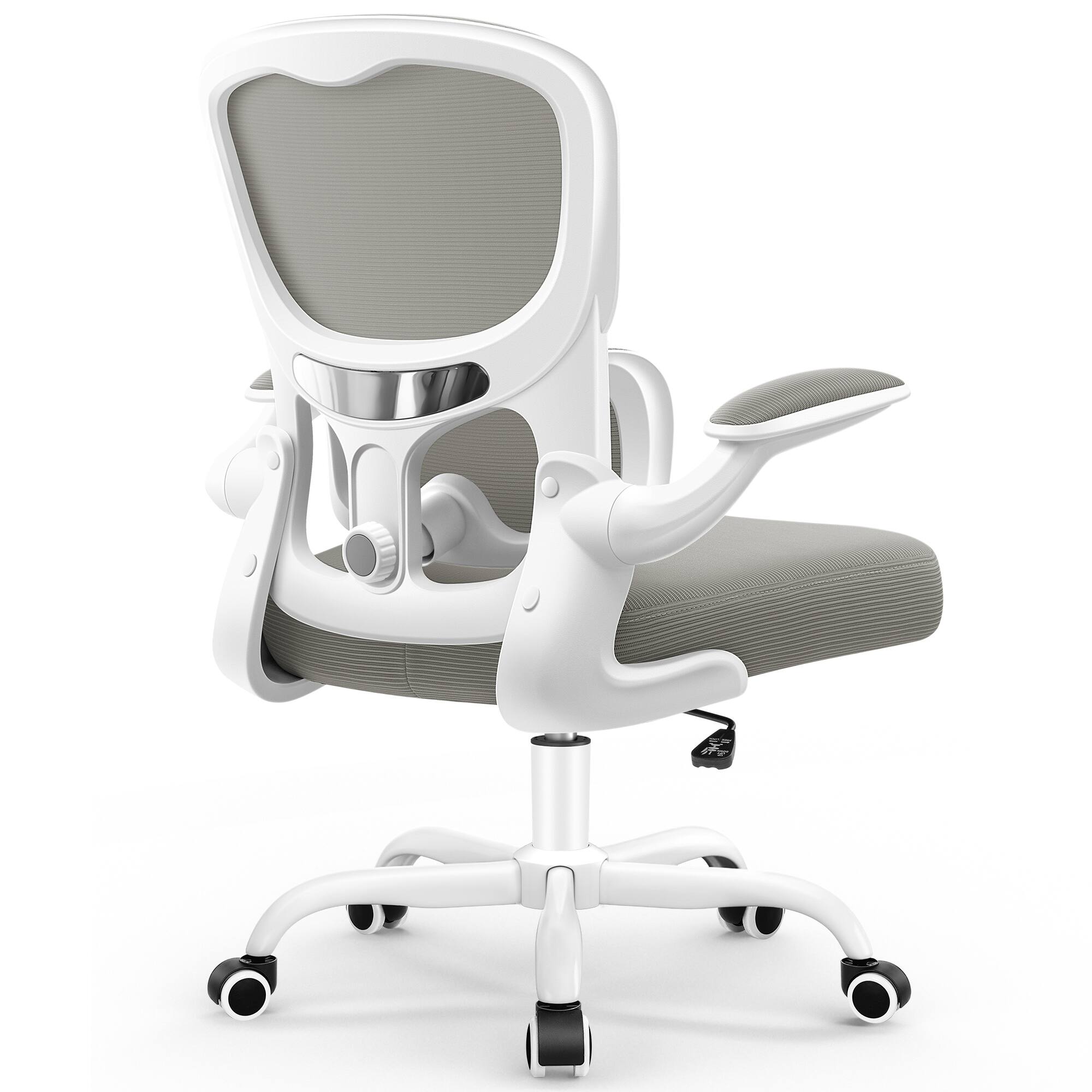 Back. Brick Attic - 300 lbs Ergonomic Office Chair,  Mesh Desk Chair with Adjustable Headrest and Lumbar Support, Flip-up Arms - Light Grey.