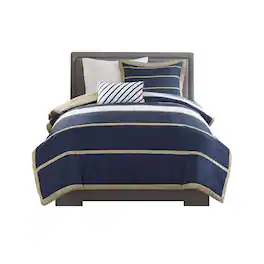 Gracie Mills - Eudora Modern Elegance: Duvet Cover Ensemble - Khaki/Navy