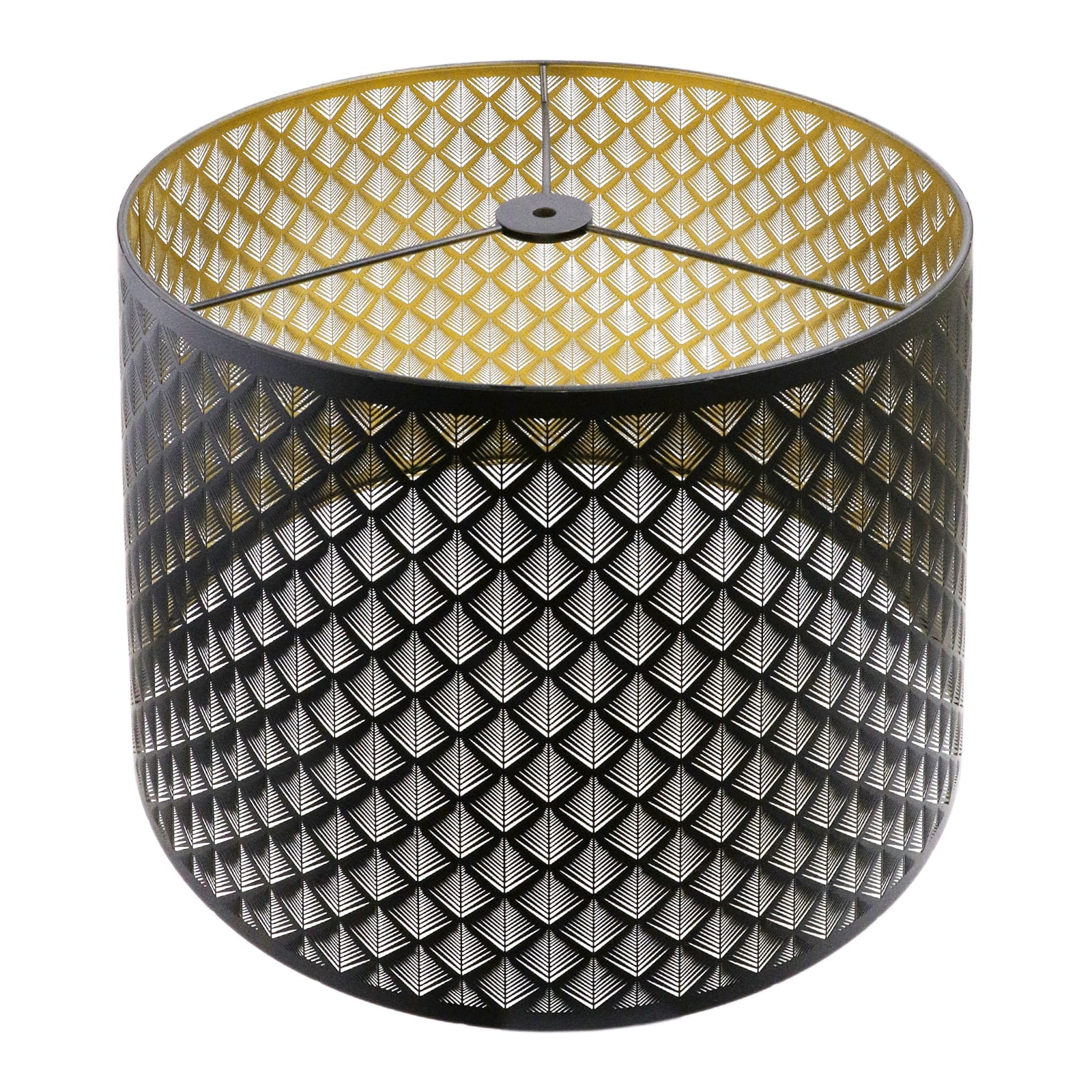 Alucset - Large Drum Metal Lamp Shade Replacement for Table and Floor Lamps, Black and Gold Lampshade with Etched Arrow Pattern - Black & Gold