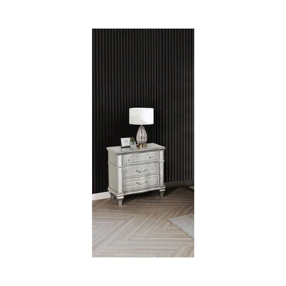 Alt View 2. Best Quality Furniture - Classic Silver Nightstand In Silver Color - Silver.