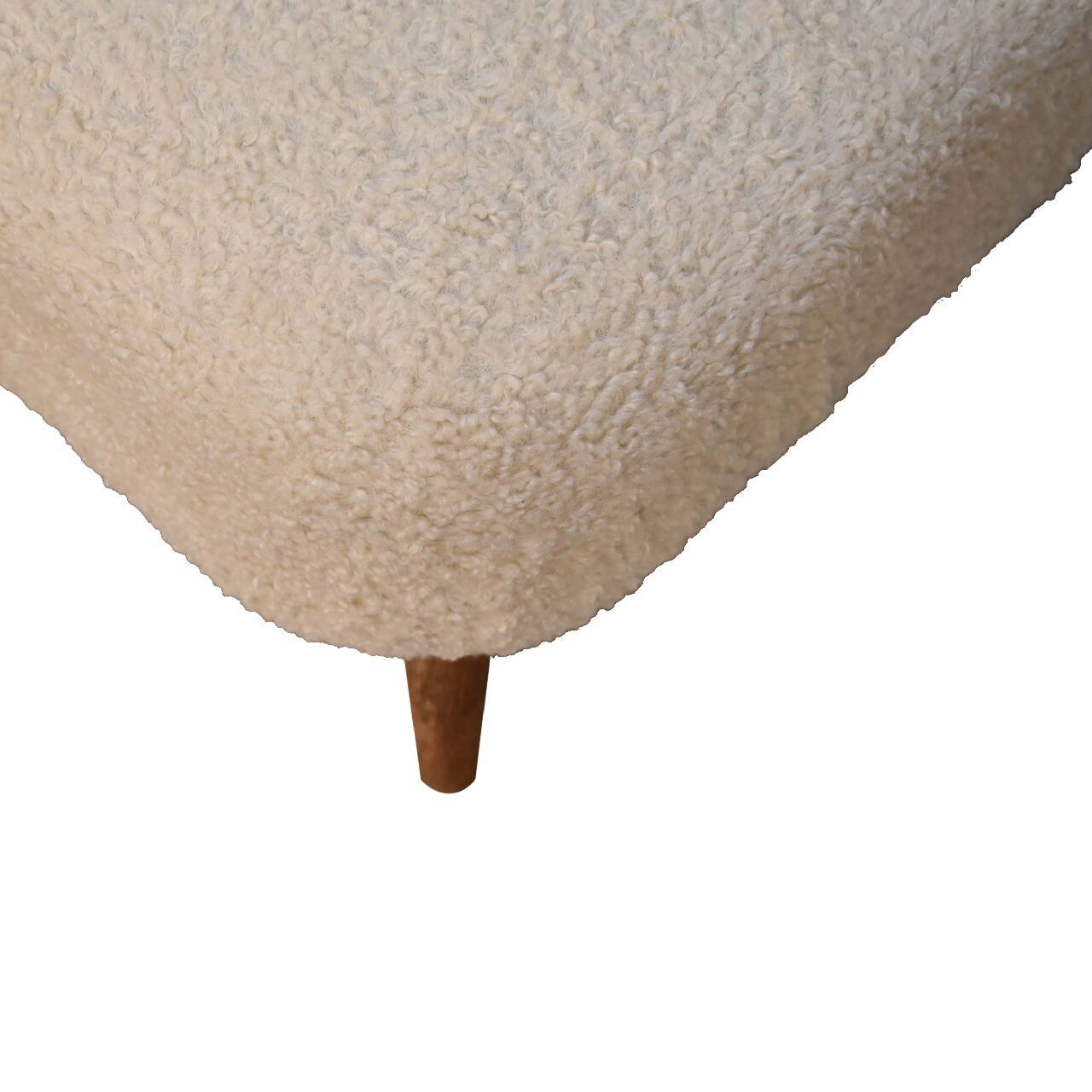 Alt View 1. Artisan Furniture - Artisan Furniture Solid Wood Boucle Cream Square Footstool, Upholstered, Cream - Brown & Cream.