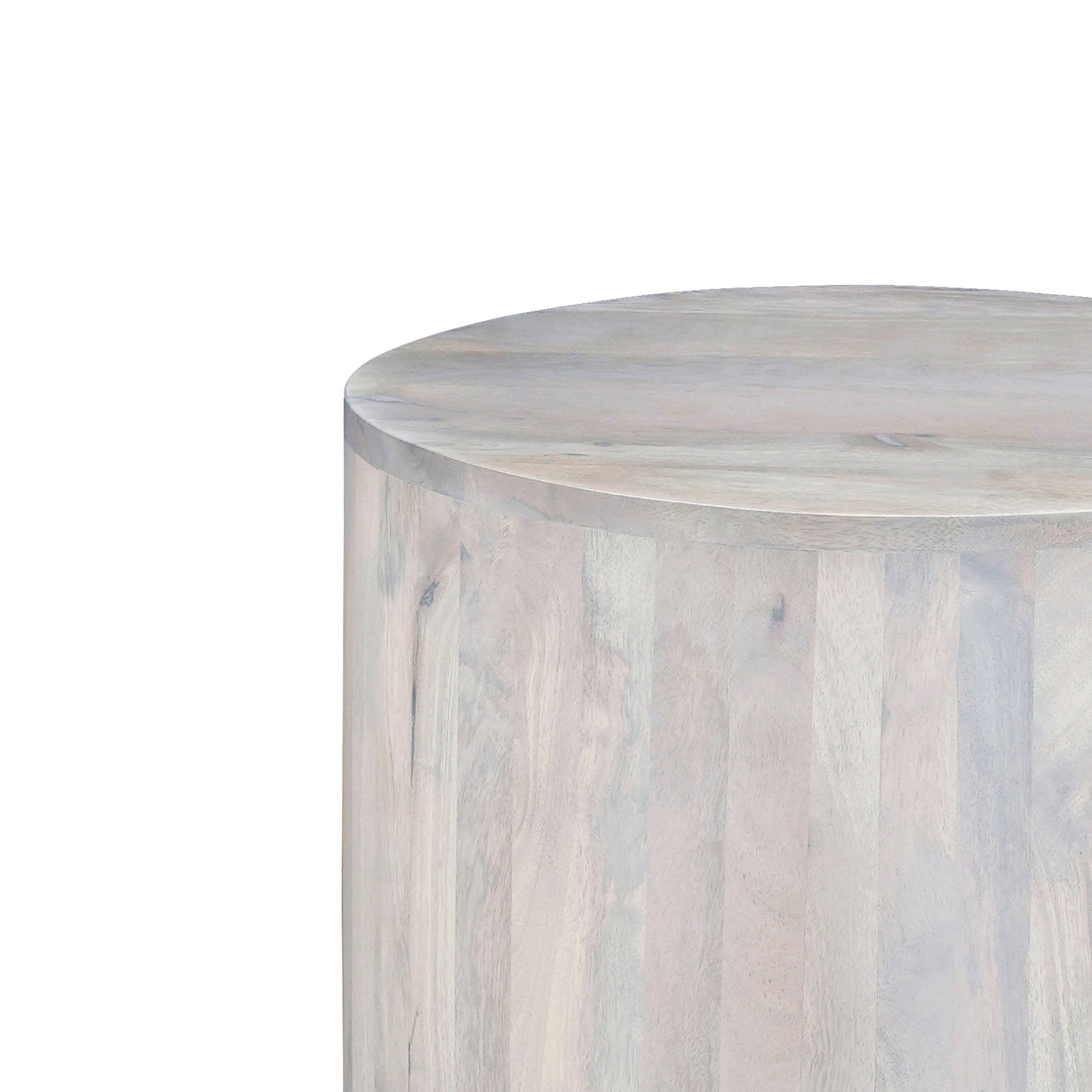 Back. Manhattan Lane - Febe Side End Accent Table, 20 Inch Round Top, Cylindrical Plinth Base, Oak White Mango Wood - Oak White.