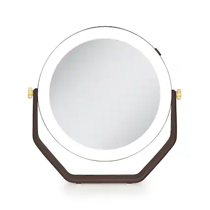 Front. Zadro - LED Lighted Makeup Mirror with 5X/1X Magnifications - Chocolate.