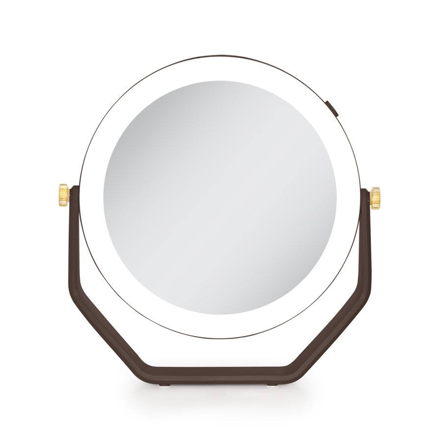 Front. Zadro - LED Lighted Makeup Mirror with 5X/1X Magnifications - Chocolate.