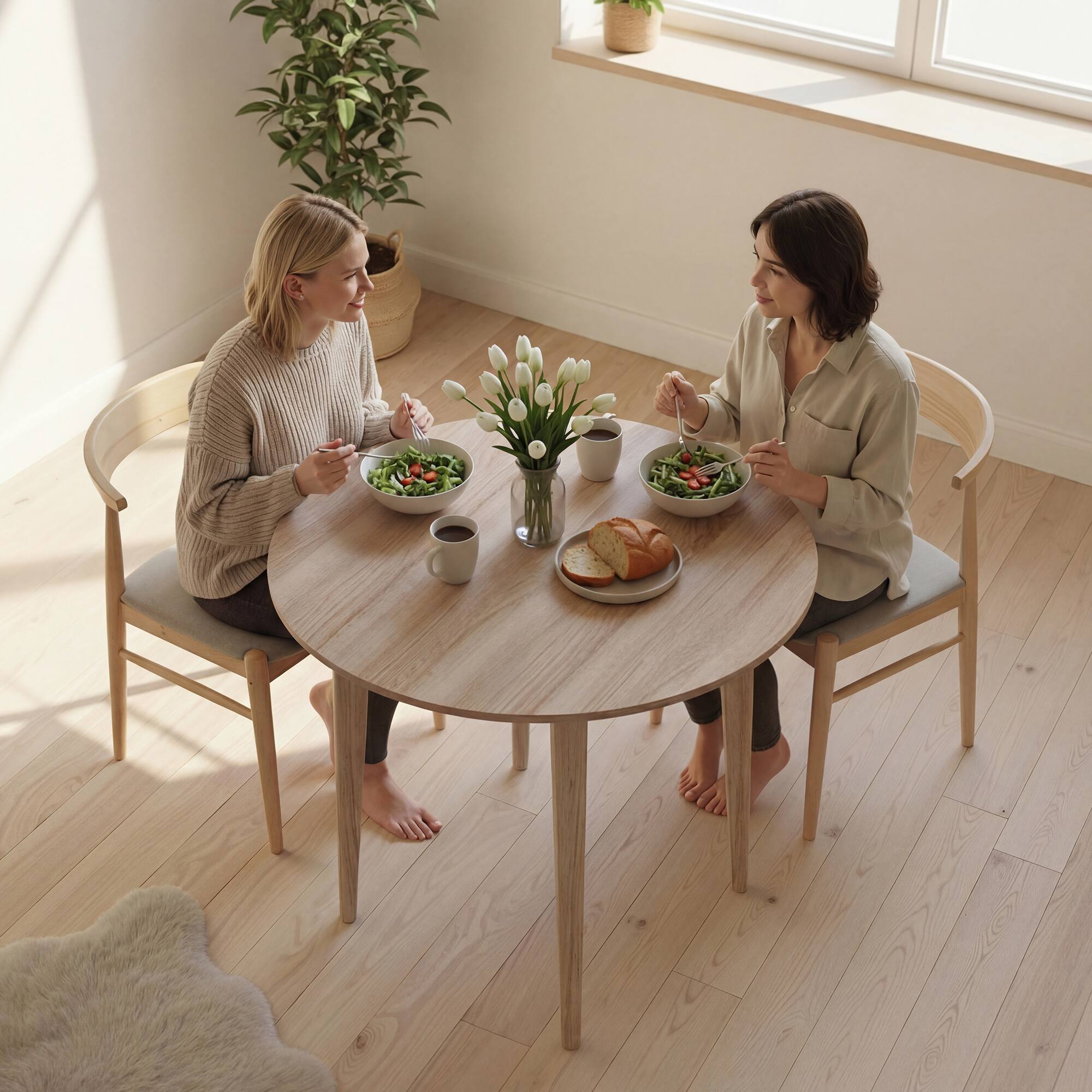 Alt View 7. Homcom - Dining Table, Round Drop Leaf Kitchen Table for Small Spaces with Wood Legs - Oak.