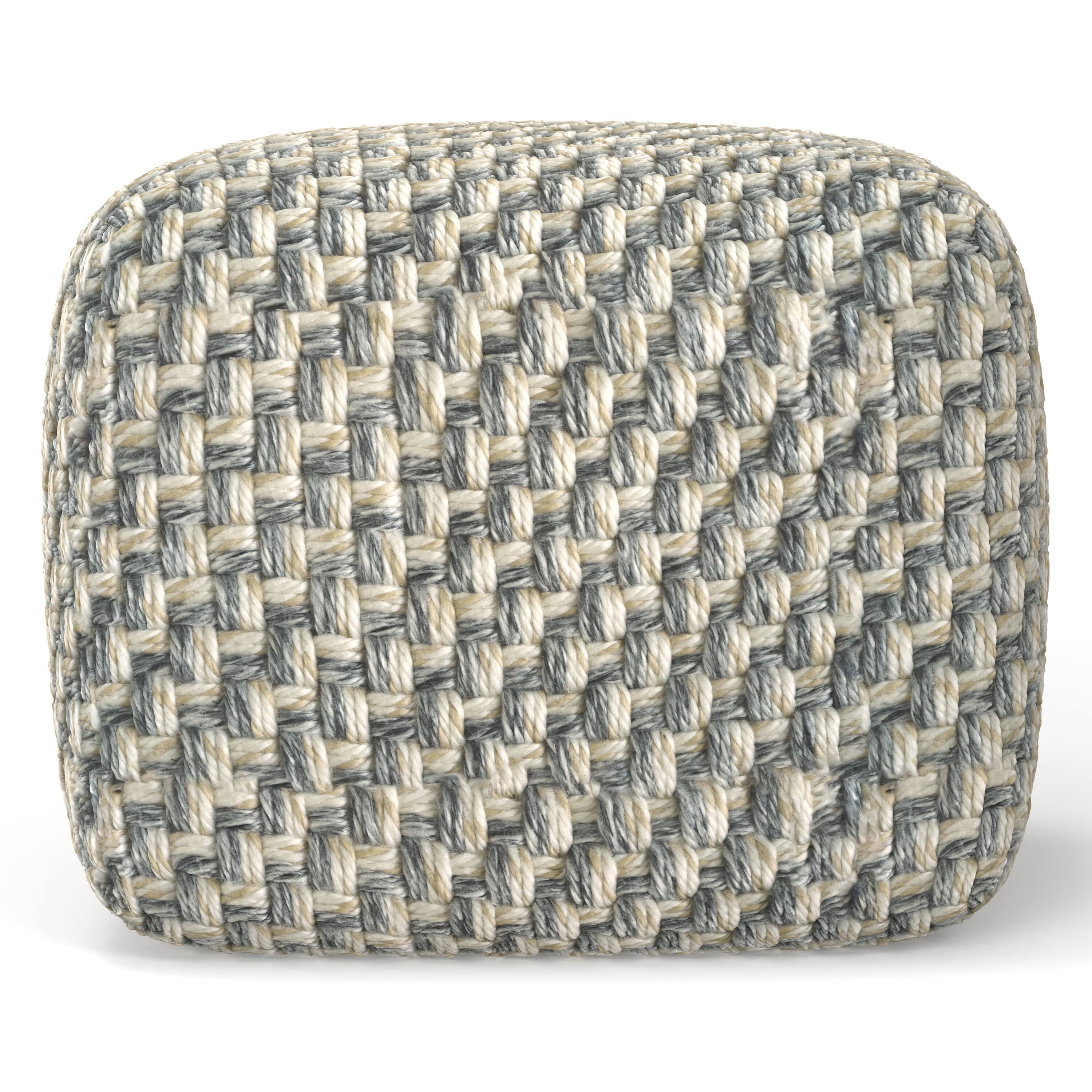 Left. Simpli Home - Beatrix 18 inch Wide Boho Pouf in Multicolor PET Polyester, Assembled - Multi-Color.