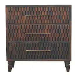 Artisan Furniture - Solid Wood Cadiz Carved Drawer Chest, 3 Drawer - Brown