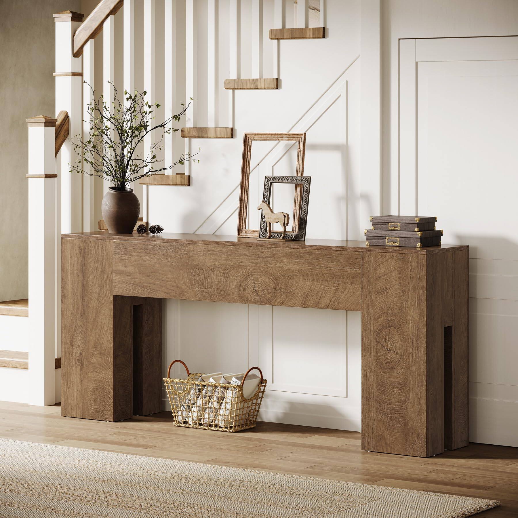 Alt View 2. Tribesigns - 71-Inch Long Console Table for Entryway, Farmhouse Sofa Console Behind Couch, Entry Table for Hallway, Foyer, Living Roo - Oak.