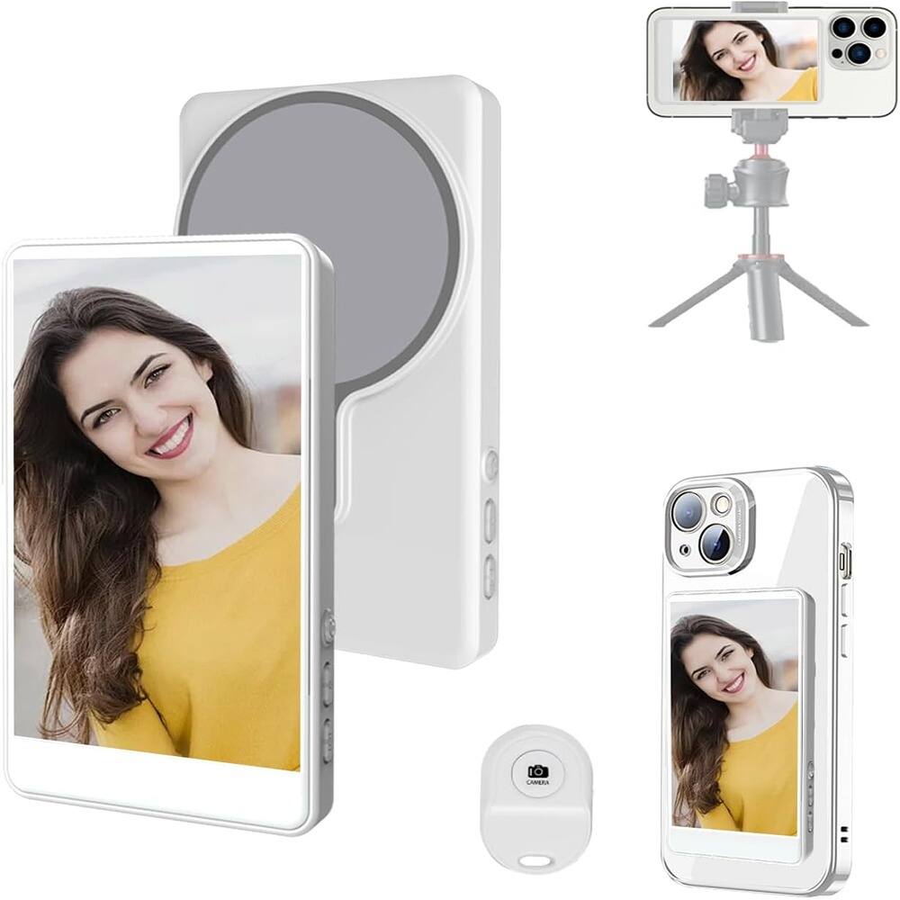 ACJPR - Phone Vlog Selfie Monitor, Magnetic, Remote Control, iPhone/Android - White