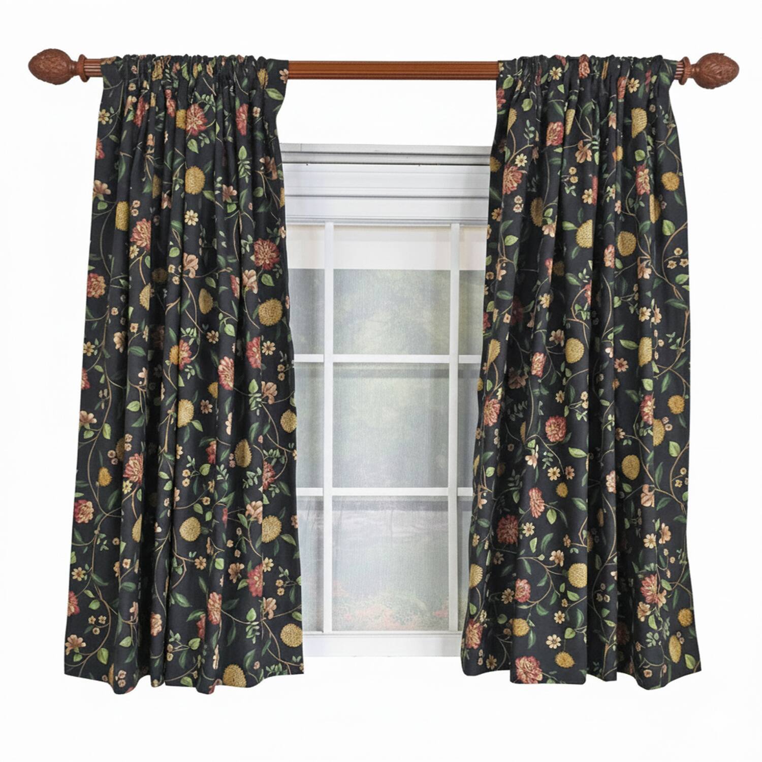Front. RLF Home - RLF Home NightFall 100% Cotton Rod Pocket Window Curtain set of 2 Panels 100" x 63" Black - Black.
