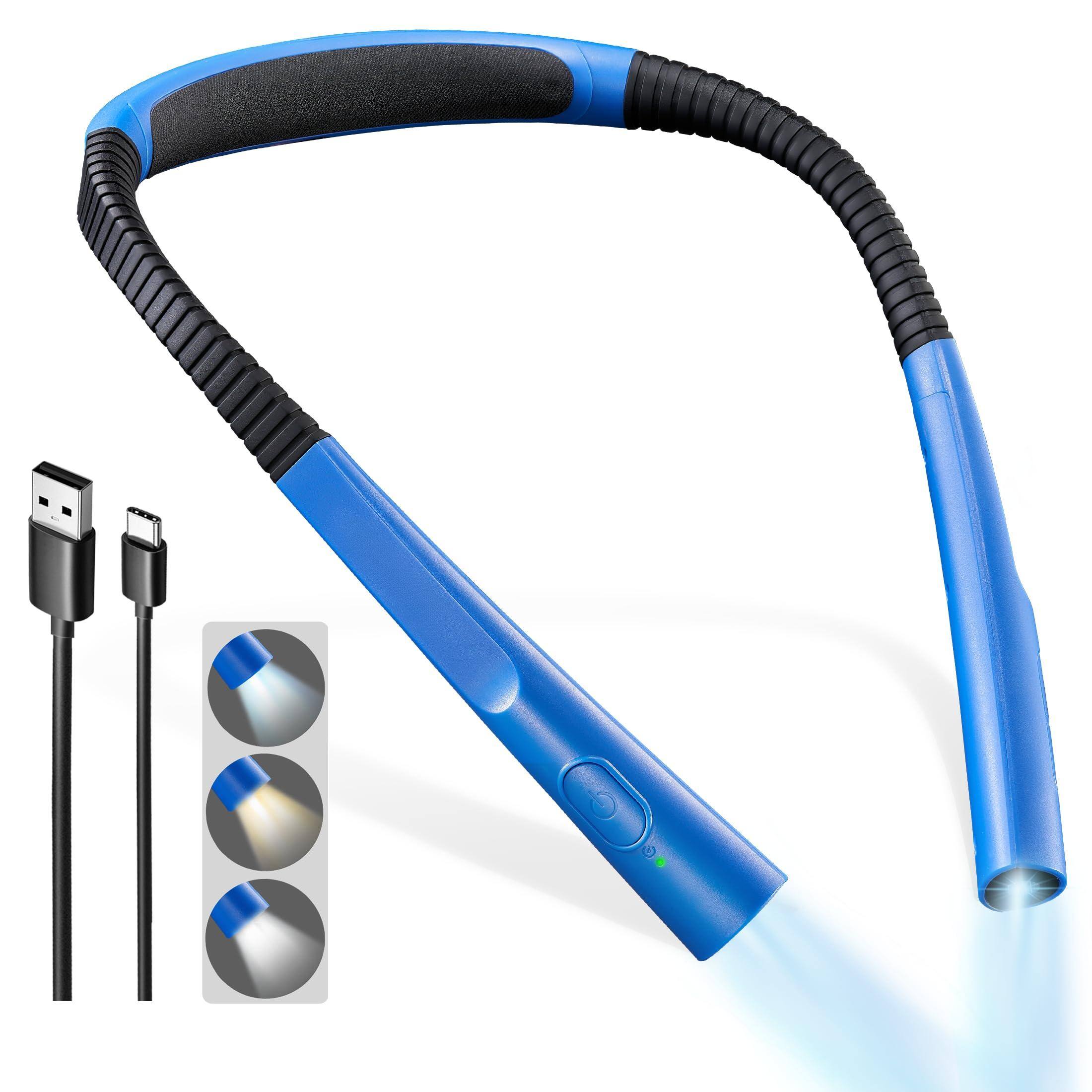 MAGICAL RUBS - Book Light 3-color & 6-brightness Reading Bendable Neck 80-hr Lasting Rechargeable Lights For Books In Bed Knitting R - Lake Blue Slim-Medium