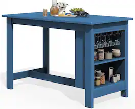 SERWALL - Outdoor HDPE Counter-Height Bar Table with Storage Rack - Navy