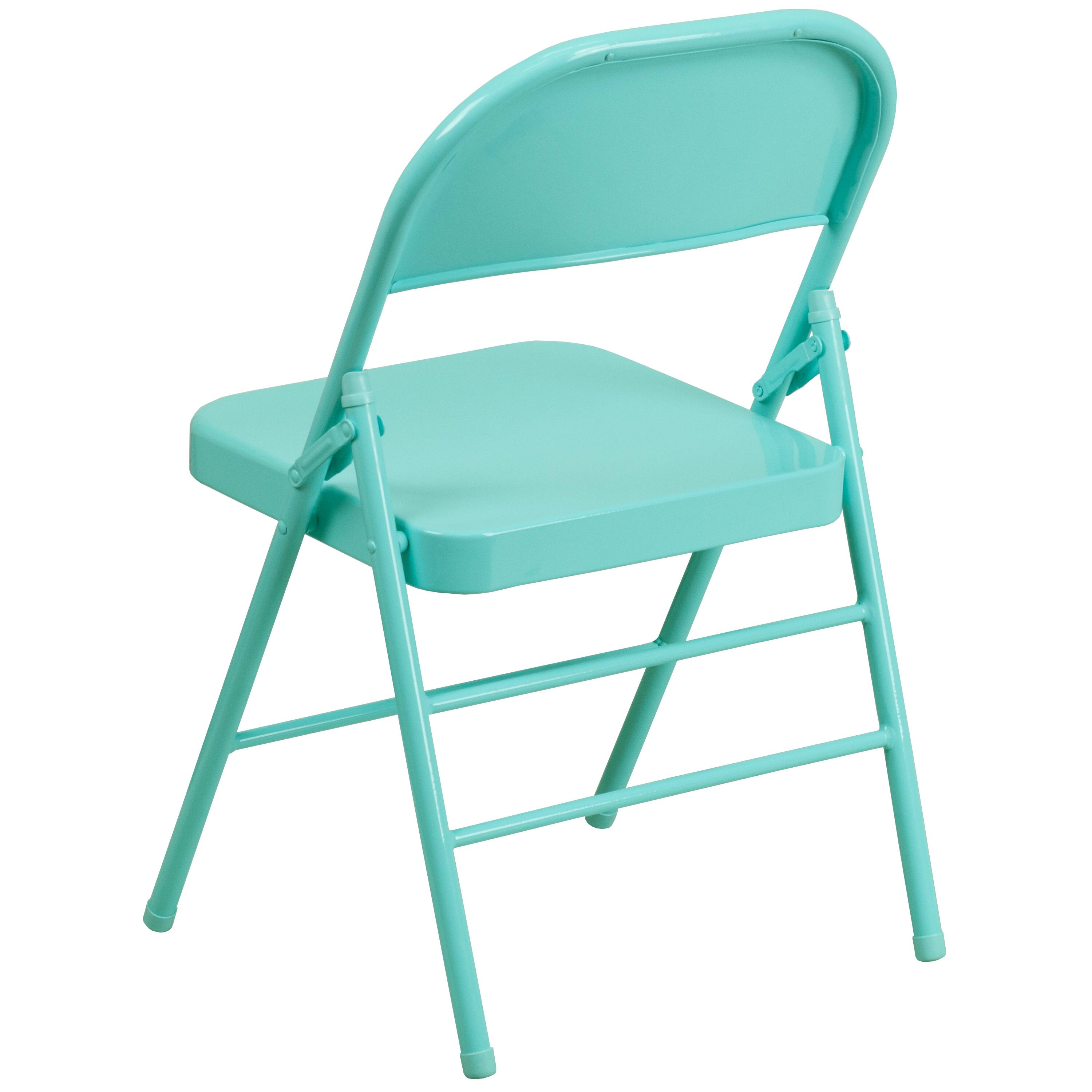 Alt View 9. Emma + Oliver - 4 Pack Colorful Metal Folding Chair Teen and Event Seating - Tantalizing Teal.