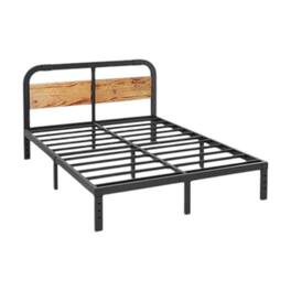 Hivvago - King Heavy Duty Metal Bed Frame with Solid Wood Panel Headboard - Black