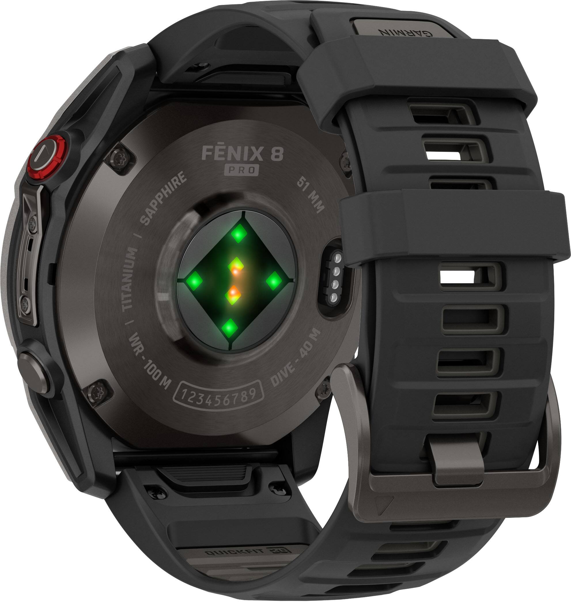 GARMIN FÉNIX 8 PRO  
51 SAPPHIRE  
TITANIUM  
WR 100M  
DIVE 40M  
123456789  
QUICKFIT