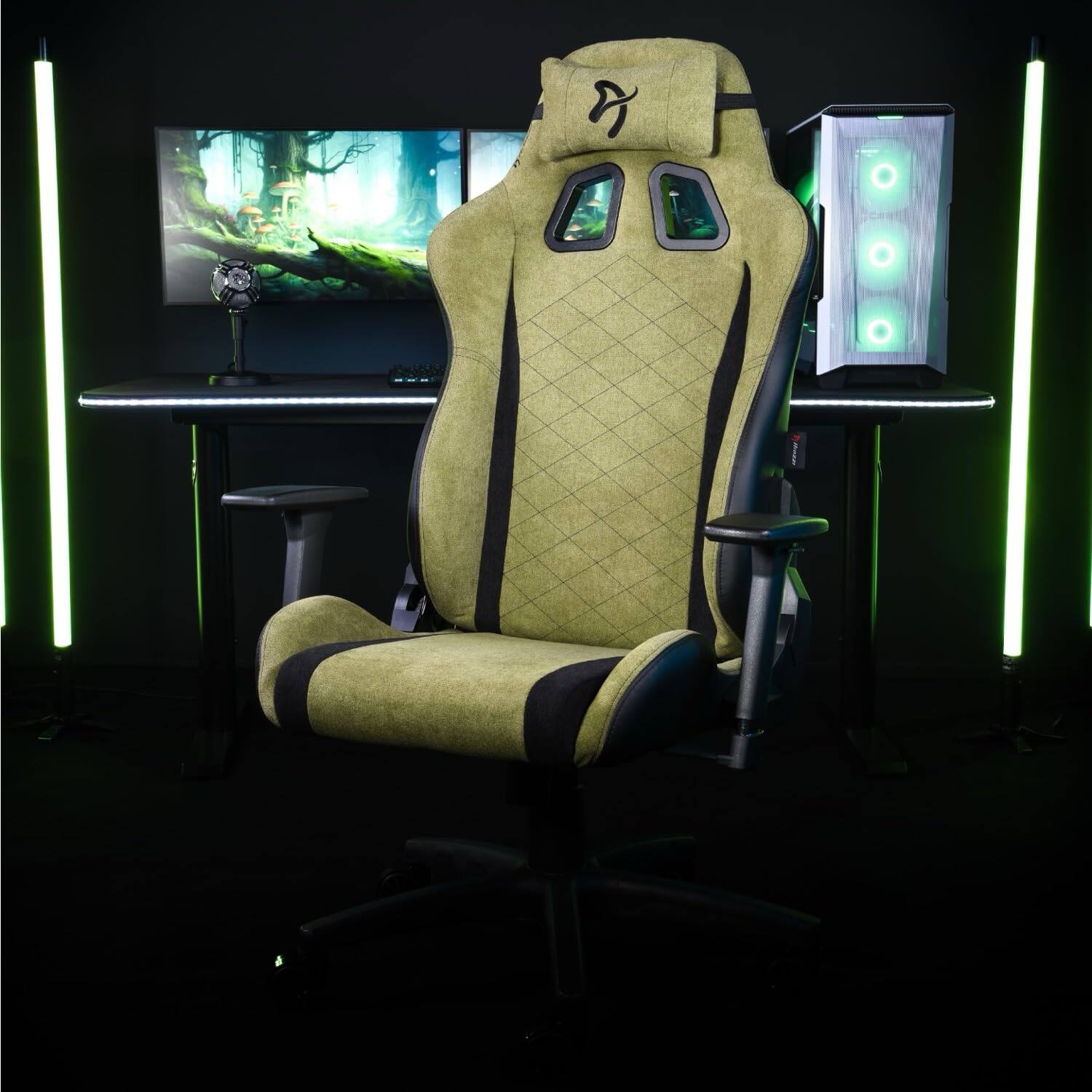 Back. Arozzi - Arozzi Avanti Soft Fabric Ergonomic Gaming Chair – Moss Green – Cold Cured Molded Foam with Reclining Steel Frame - Moss Green.