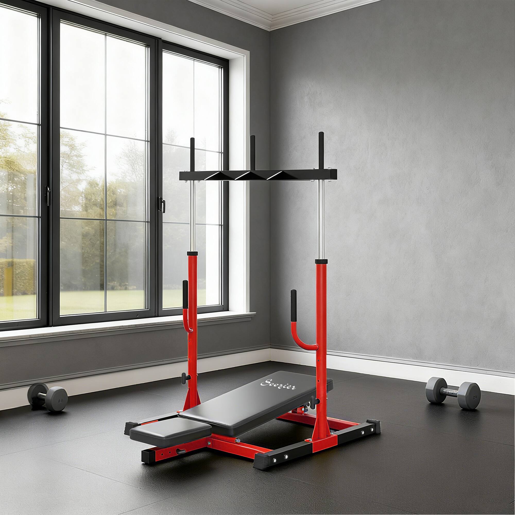 Alt View 1. Soozier - Leg Press Machine with Adjustable Leg, Back, and Head Positions - Red.