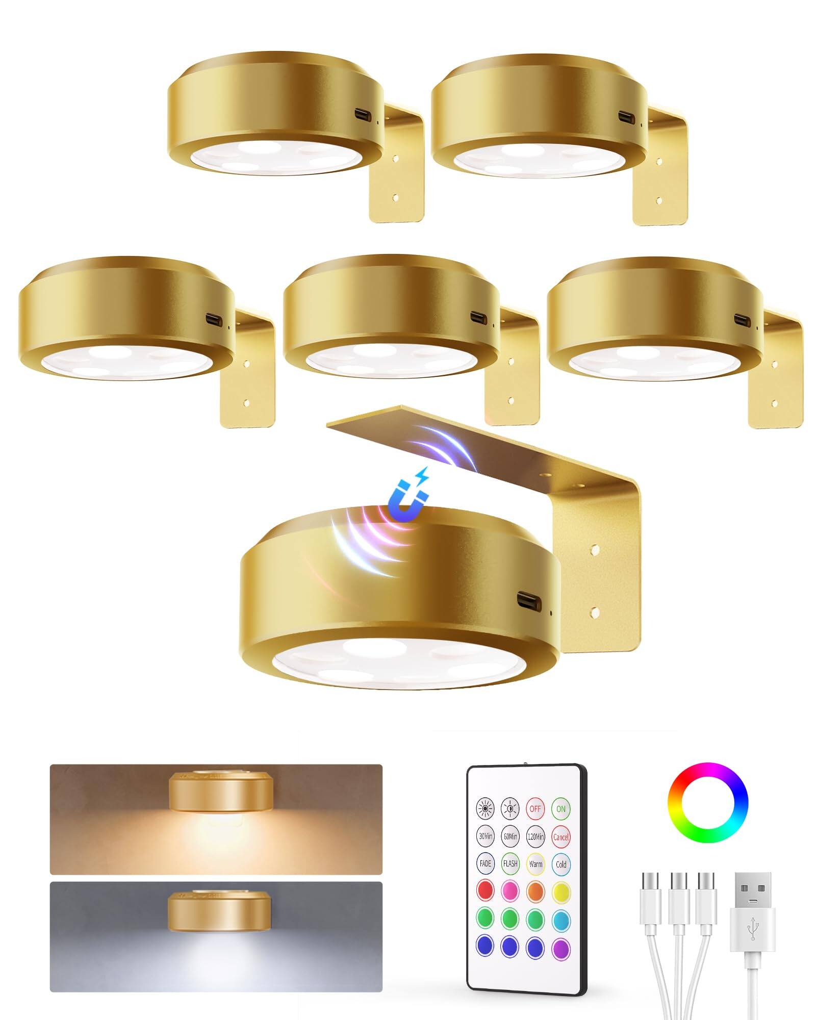 EZVALO - LED Picture Light Wireless with Remote-RGB-6 Pack - Gold