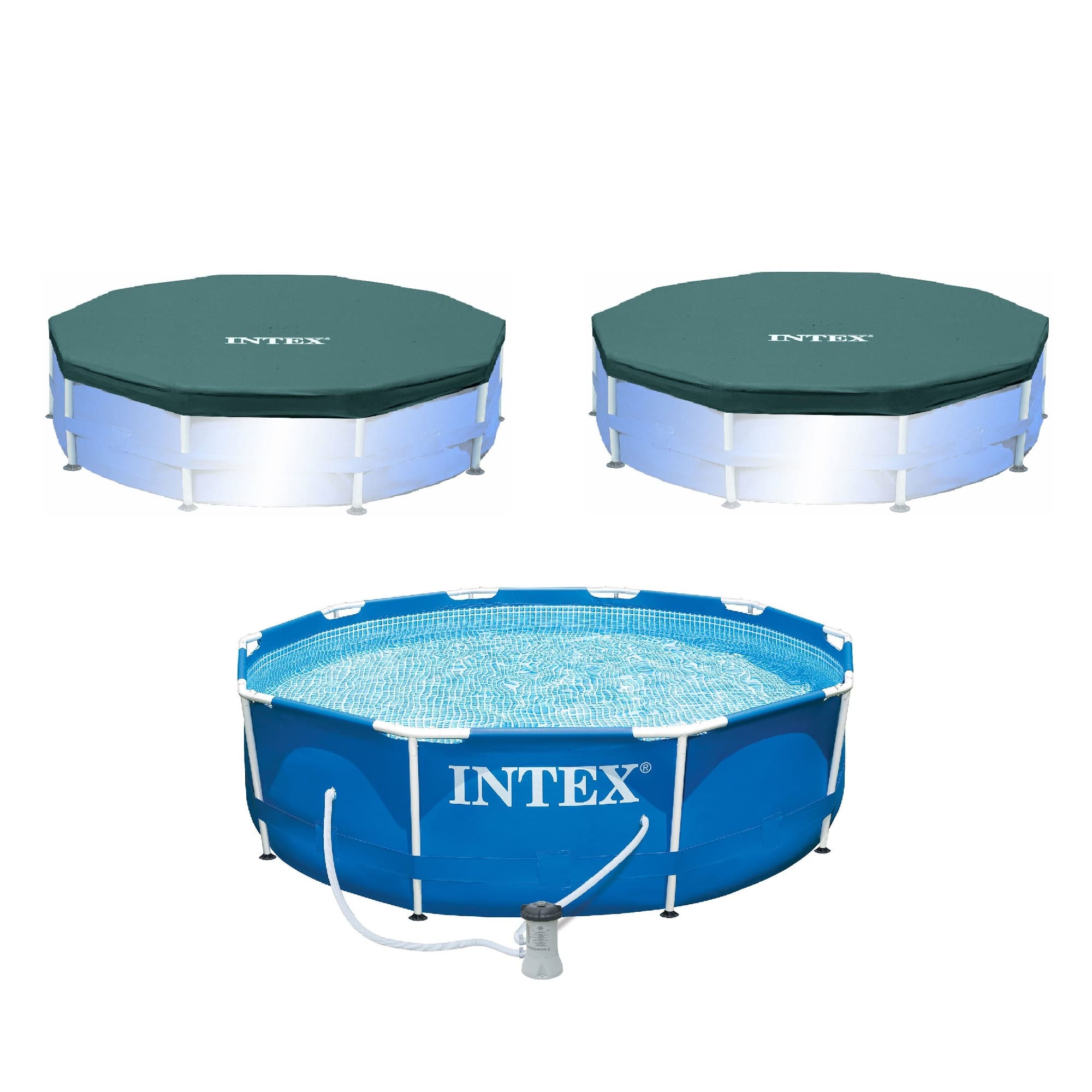 10 x 2.5-Foot Frame Pool w/ Filter Pump & Intex 10 ft Vinyl Cover, 2 Pack