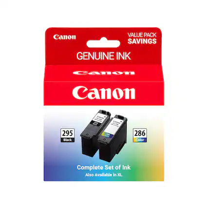 Canon VALUE PACK SAVINGS GENUINE INK
Canon 295 Black CVNN
Canon 286 Color
Complete Set of Ink
Also Available in XL