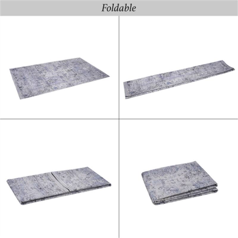 Alt View 4. HTUTWOO - Foldable Washable Rug 8x10 - Chenille Area Rug, Machine Washable, Non-Slip TPR Backing, Low Pile 0.14",  for Living Room - Blue+Cream.