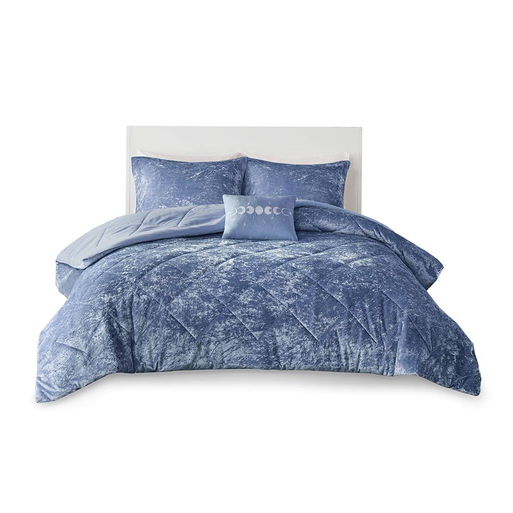 Front. Gracie Mills - Gracie Mills Andrea Velvet Comforter Set with Throw Pillow - Blue.